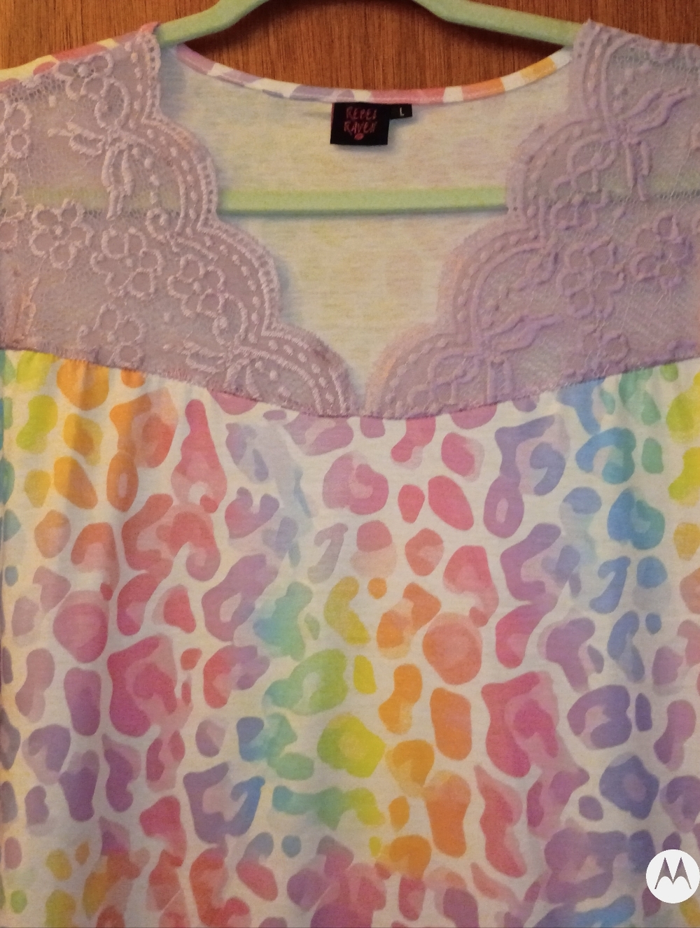 rebels Pastel Rainbow Leopard Lace-Trim Sleep Top - Lavender
